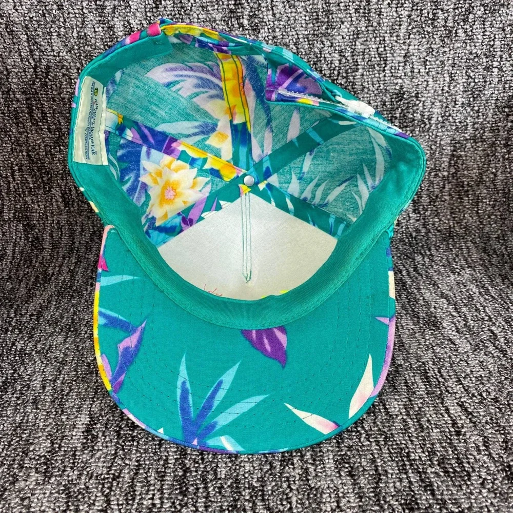 VTG Hawaii Hat Hawaiian Headwear Snapback Cap Floral Tropical Teal 80s 90s Rope